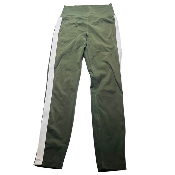 Zyia Active Side Striped High Rise Leggings Size 2 Green Cream - Picture 7 of 10